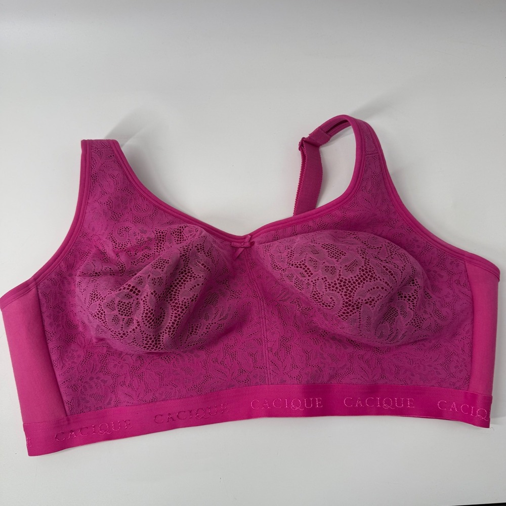 Cacique Pink Lace Unlined Full Coverage No Wire Bra 46DDD 1123353